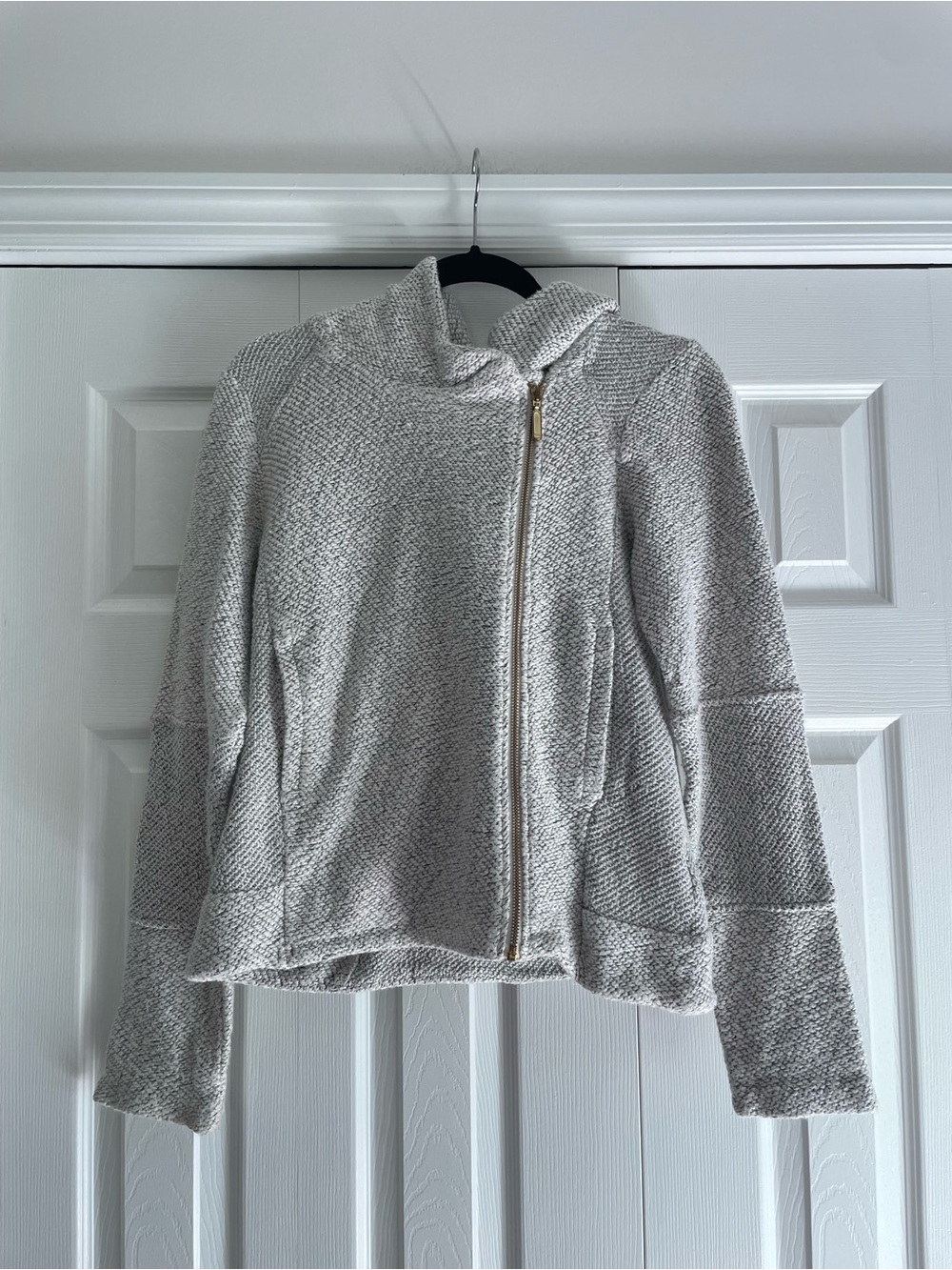 Lucky Brand Gray Asymmetrical Zip Knit Jacket